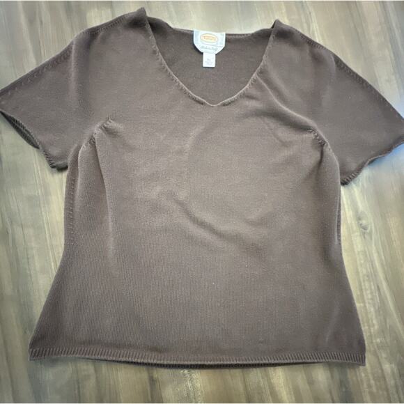 Vintage Talbots Brown Sweater Size X Large XL Short Sleeve V Neck Italy - Picture 6 of 7